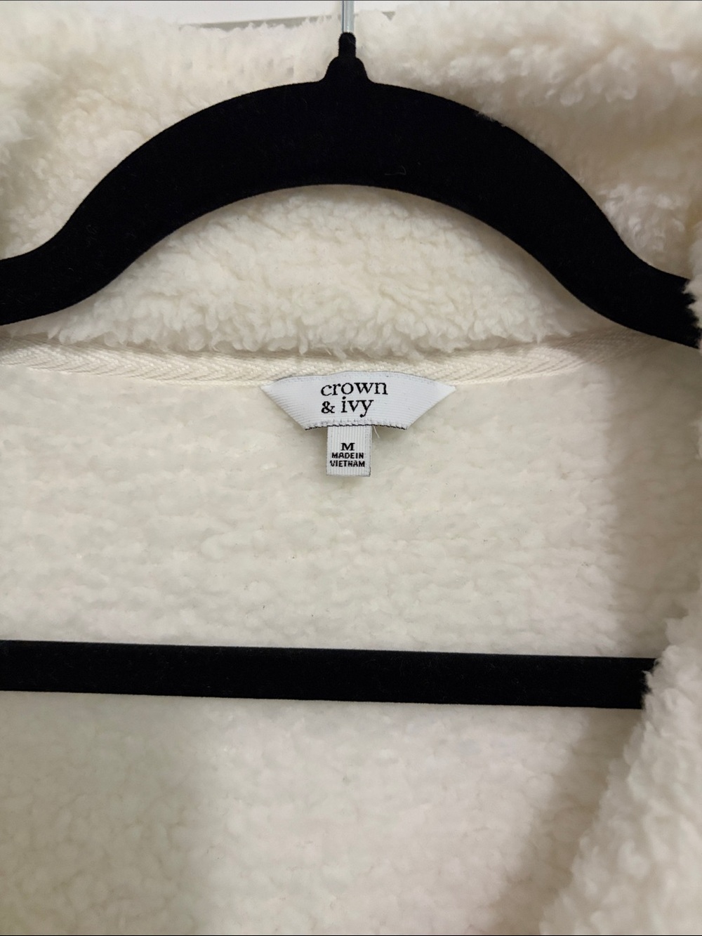 crown & ivy Cream Teddy Sherpa Pullover with Pink Trim - Picture 2 of 2
